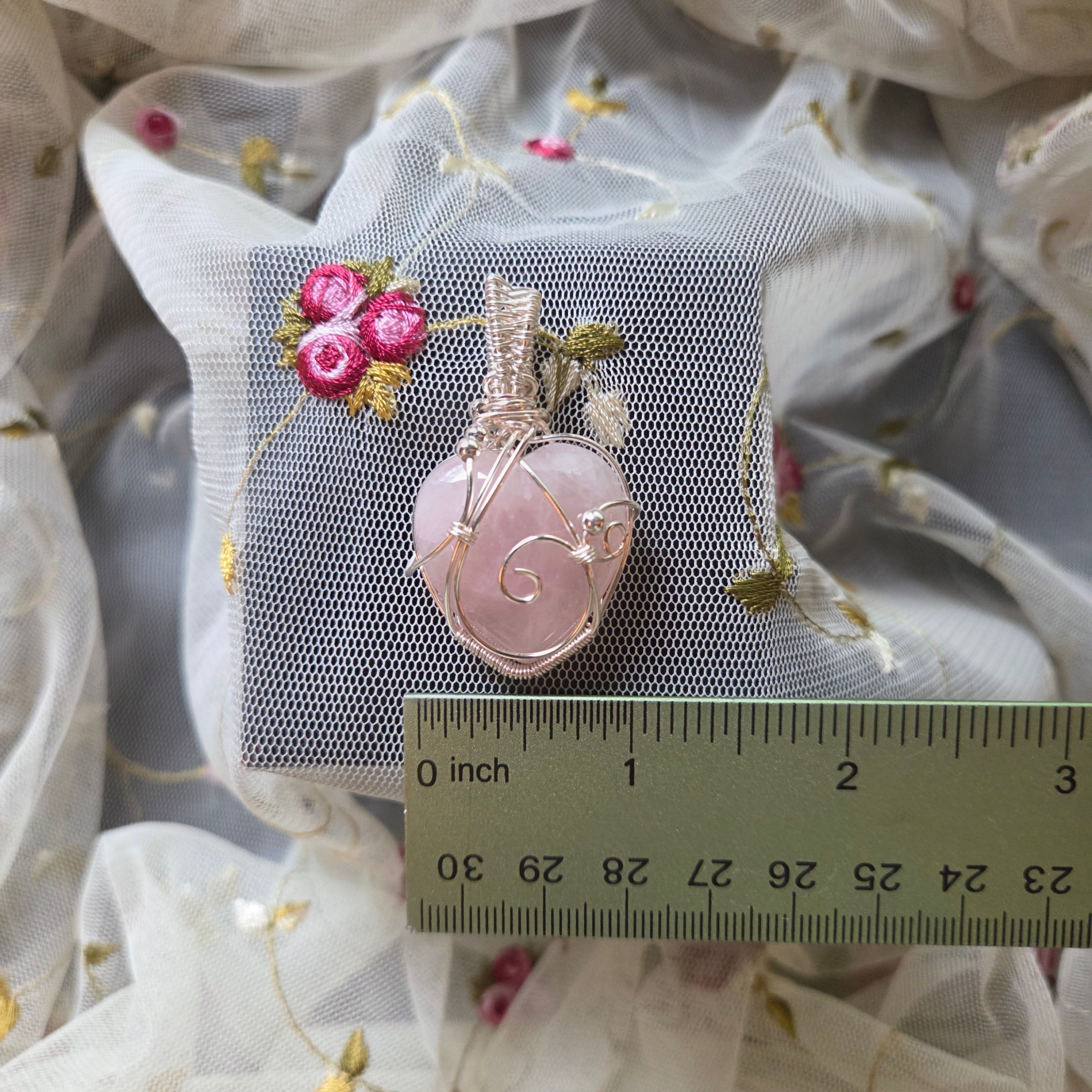 Rose Quartz Heart Wrap (Silver Wire)