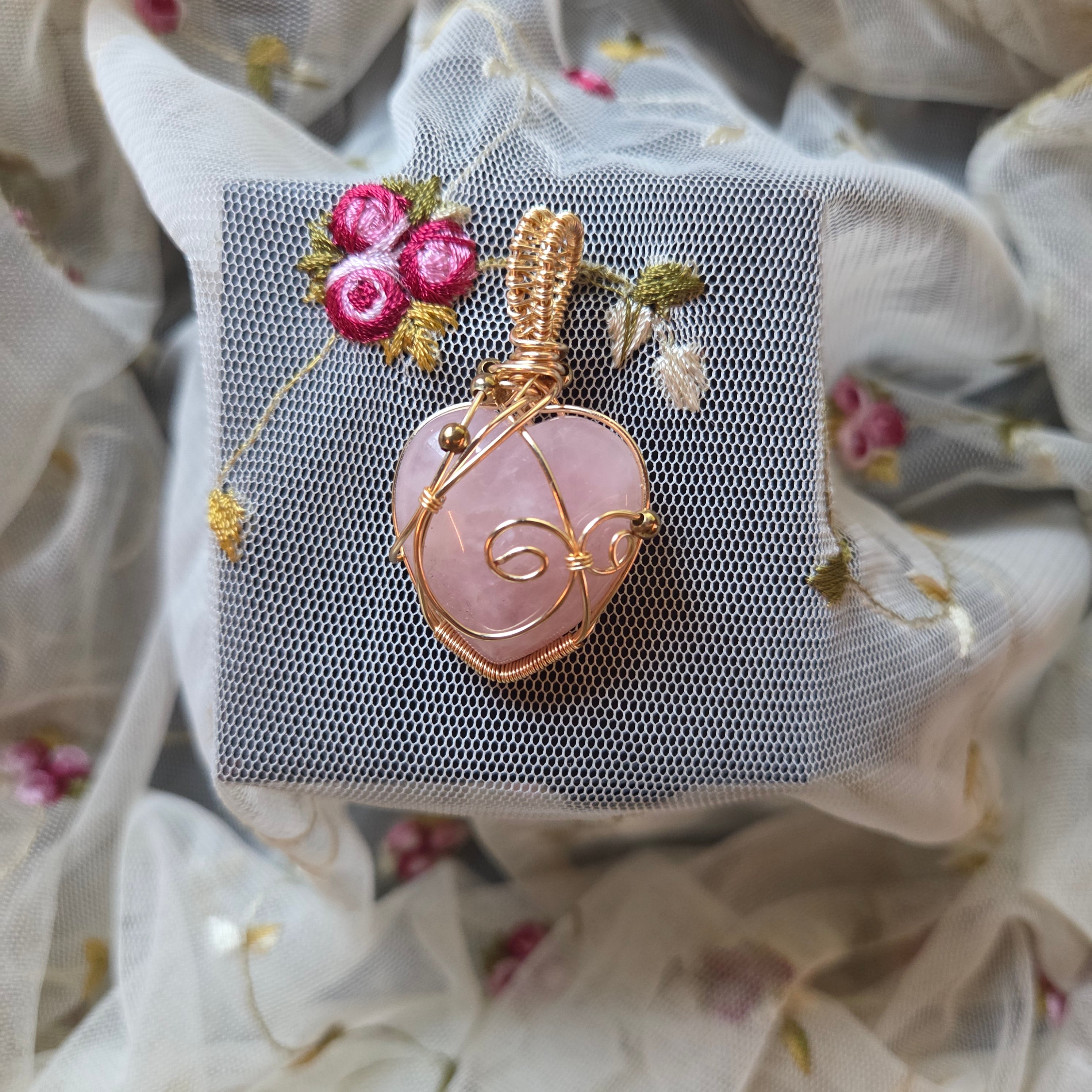 Rose Quartz Heart Wrap (Gold Wire)