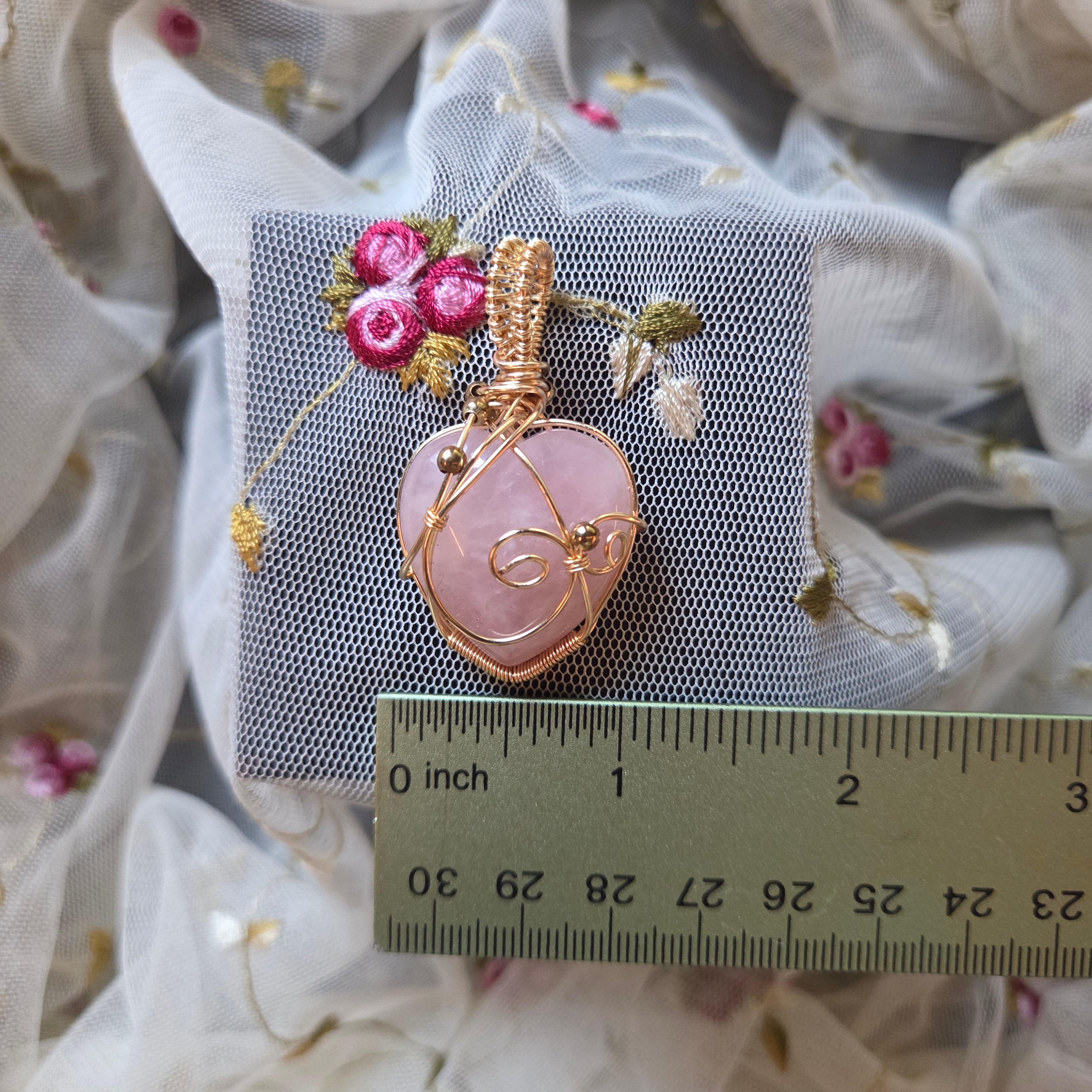 Rose Quartz Heart Wrap (Gold Wire)