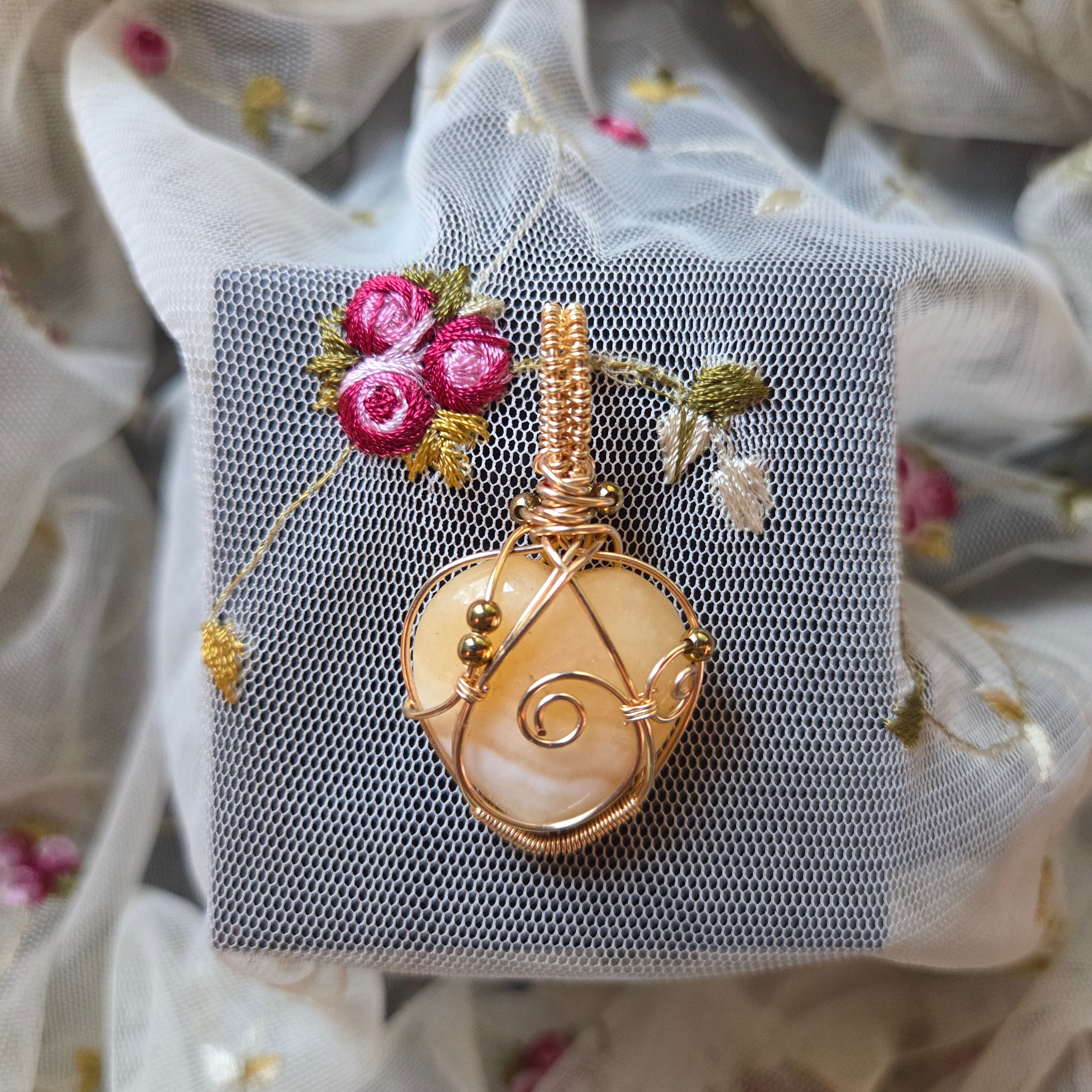 Yellow Calcite Heart Wrap (Gold Wire)