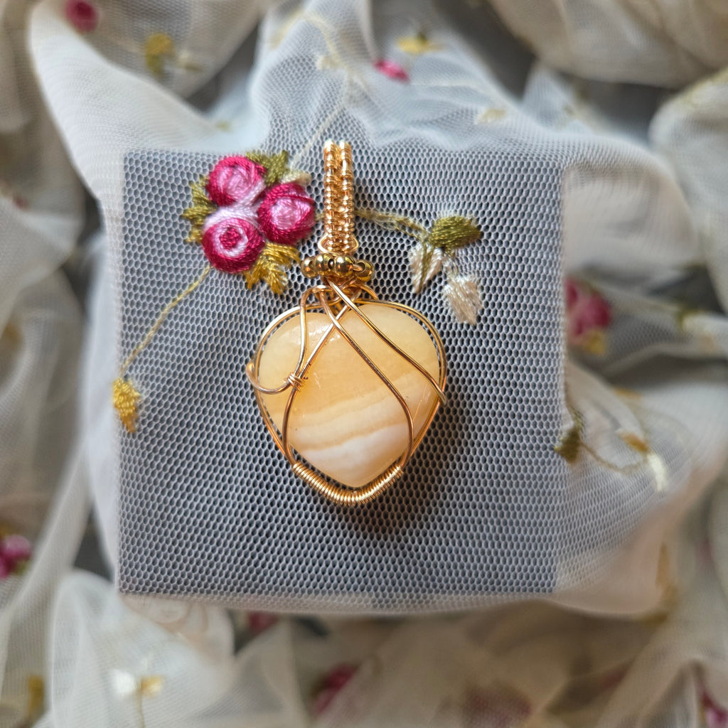 Yellow Calcite Heart Wrap (Gold Wire)