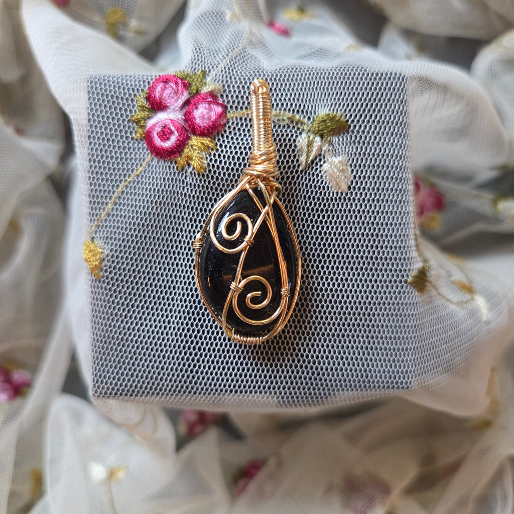 Obsidian Natural Tumbled Wrap (Gold Wire)