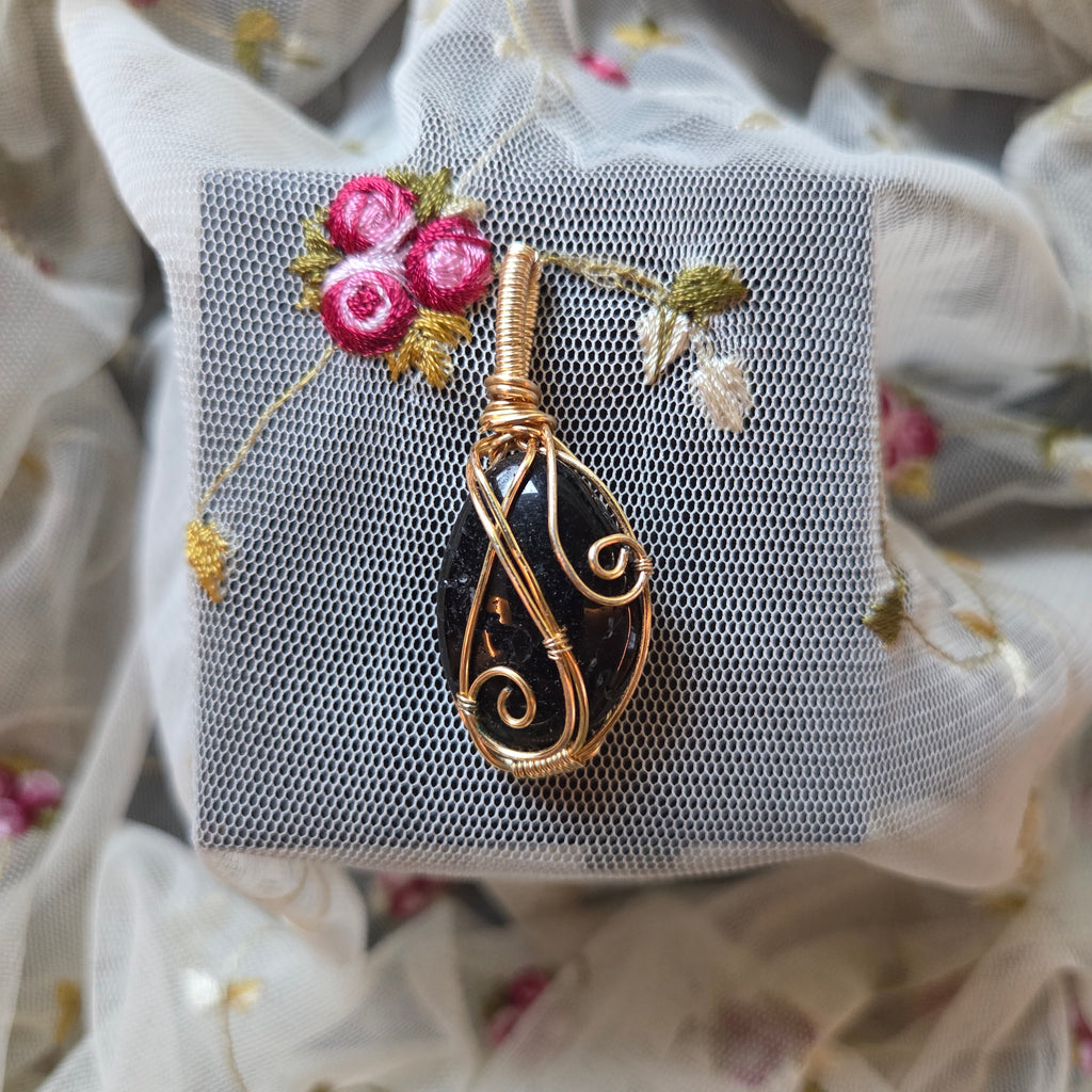 Obsidian Natural Tumbled Wrap (Gold Wire)