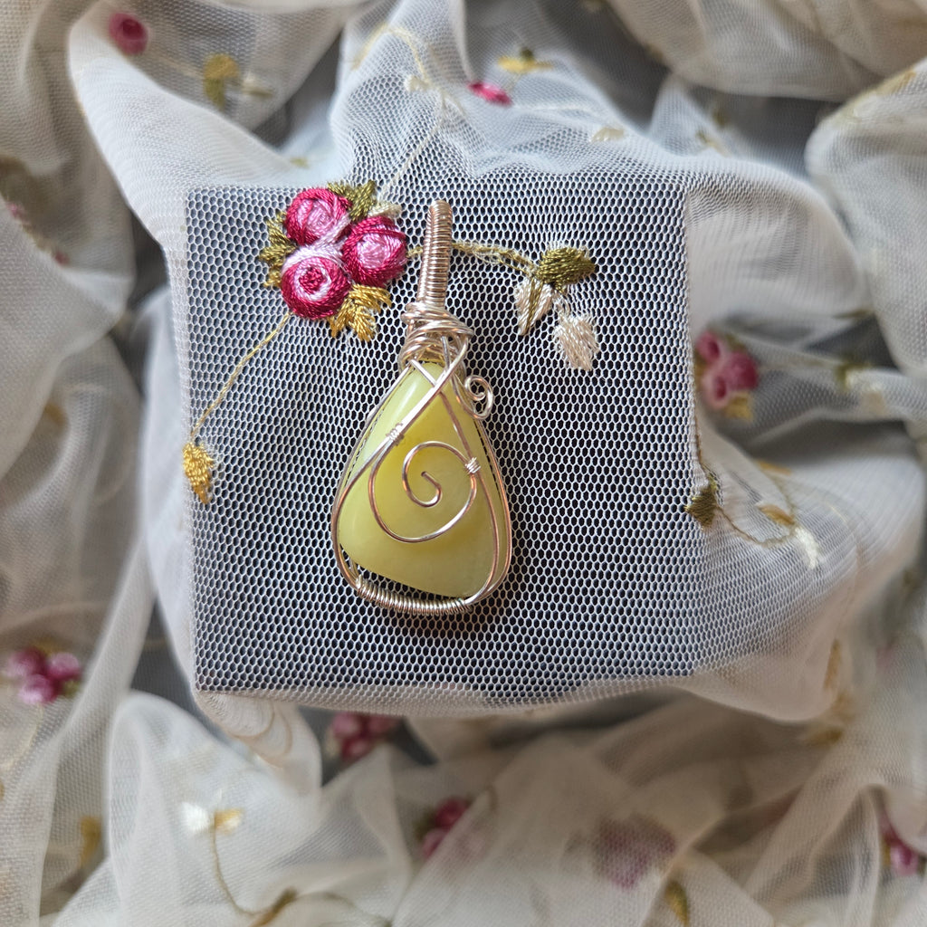 Yellow Serpentine Natural Tumbled Wrap (Silver Wire)