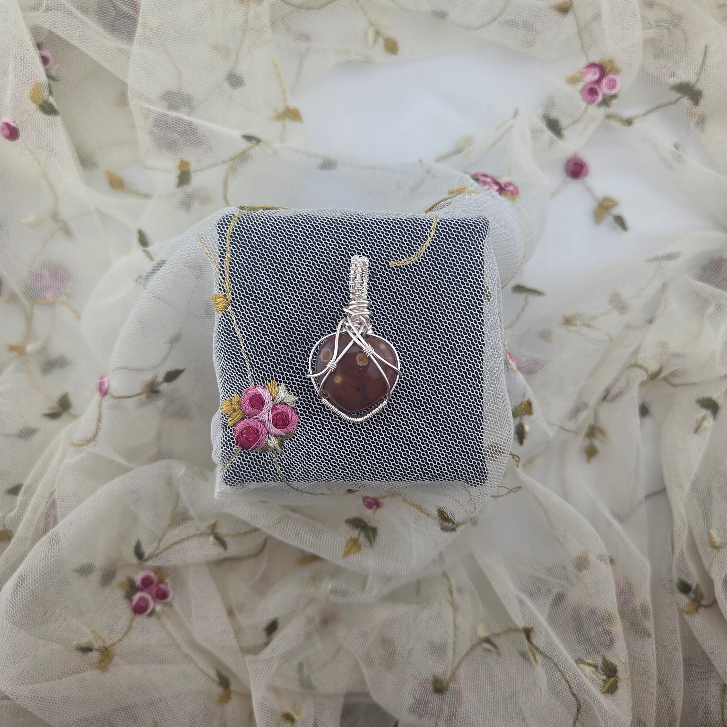 "Itty" Ocean Jasper Heart Wrap (Silver Wire)