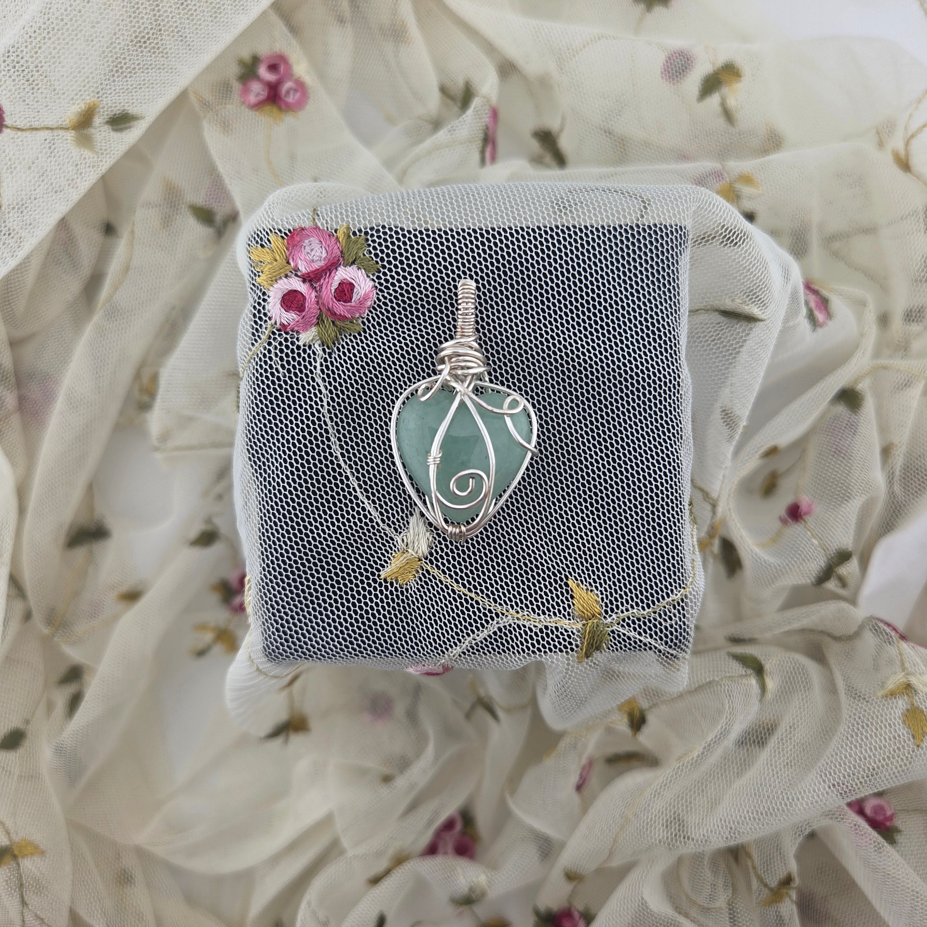 "Itty" Jade Heart Wrap (Silver Wire)