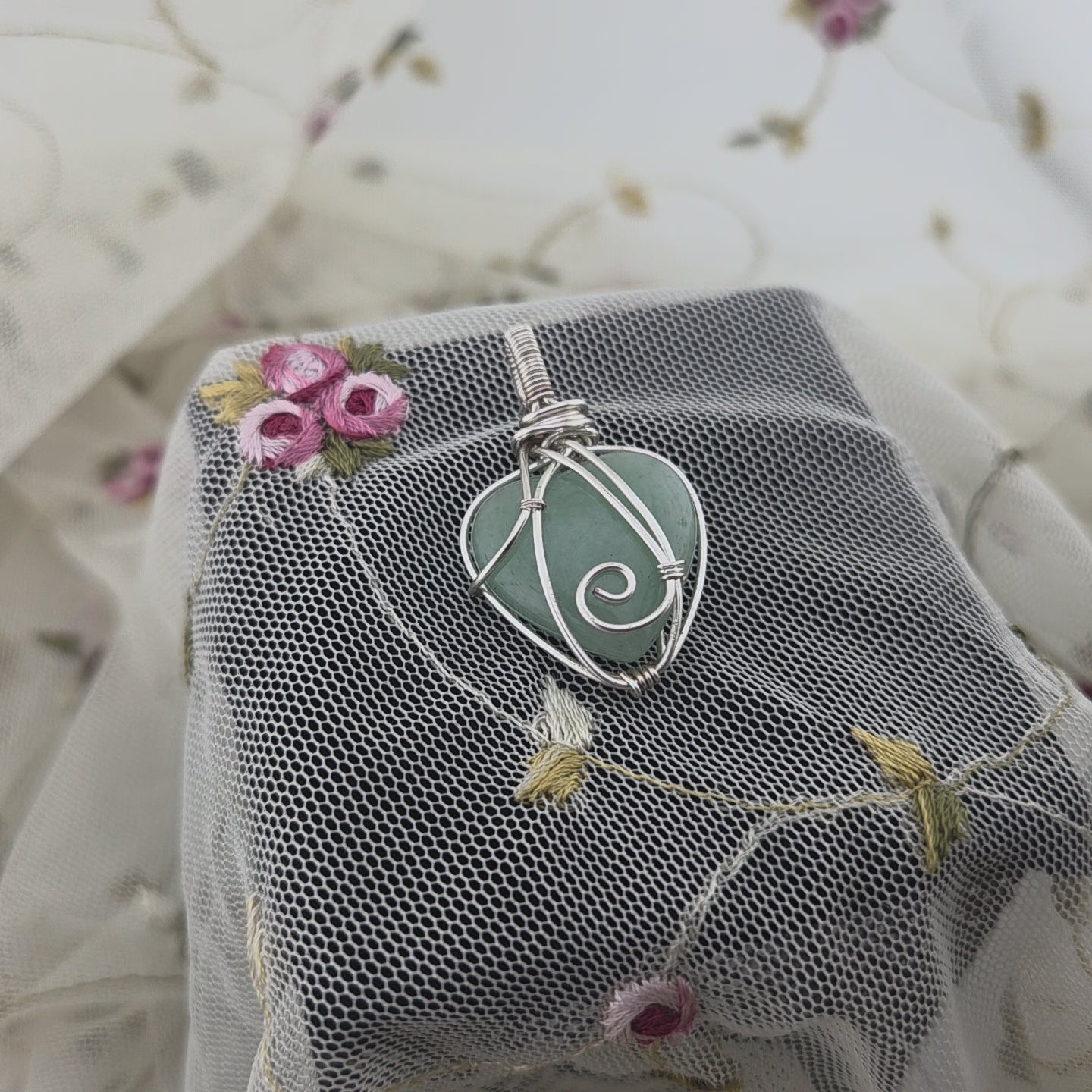 "Itty" Jade Heart Wrap (Silver Wire)