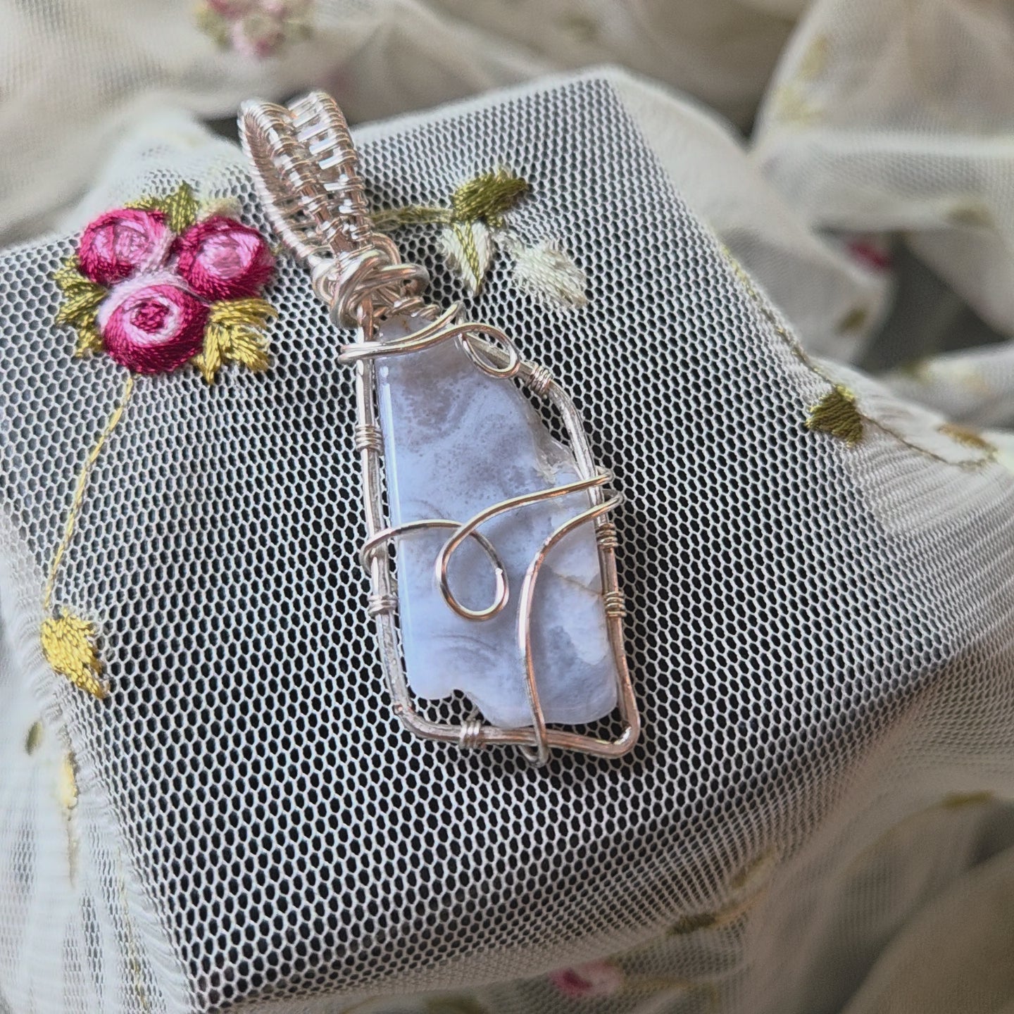 Chalcedony Abstract Wire Wrap (Silver Wire)
