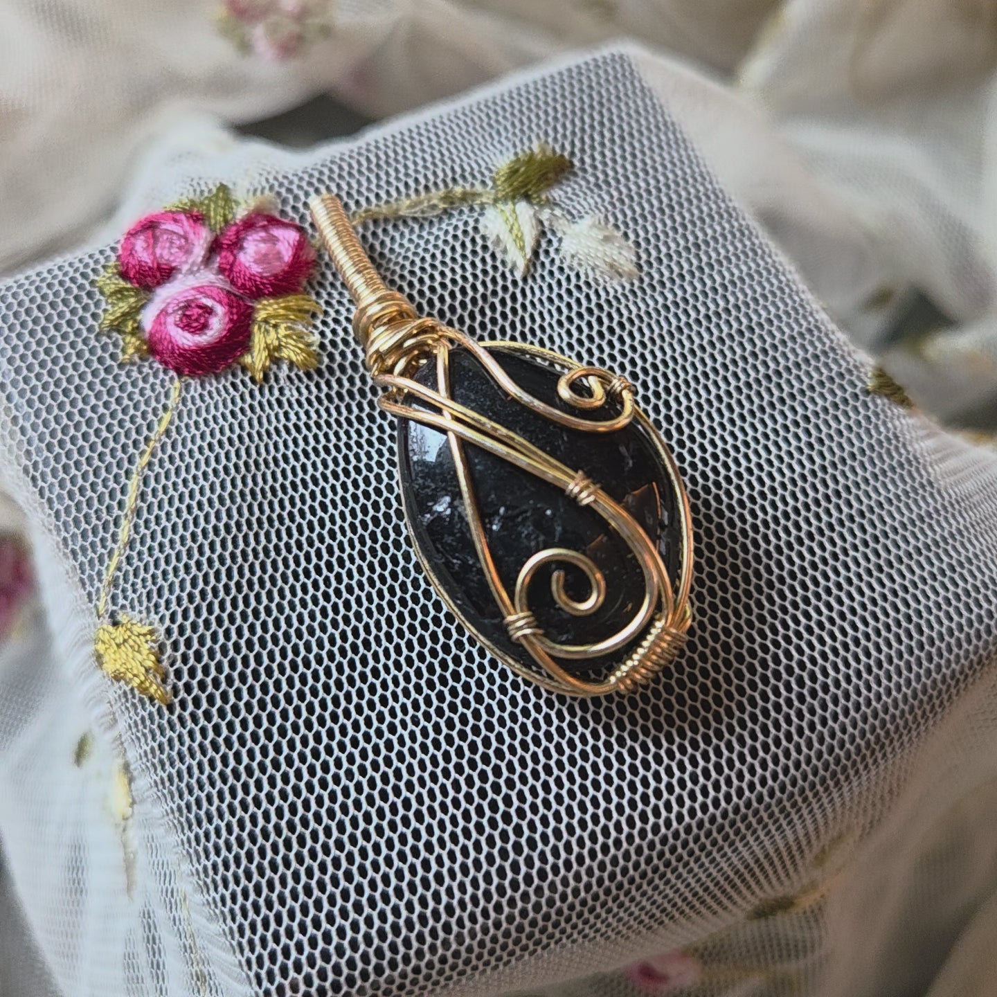 Obsidian Natural Tumbled Wrap (Gold Wire)