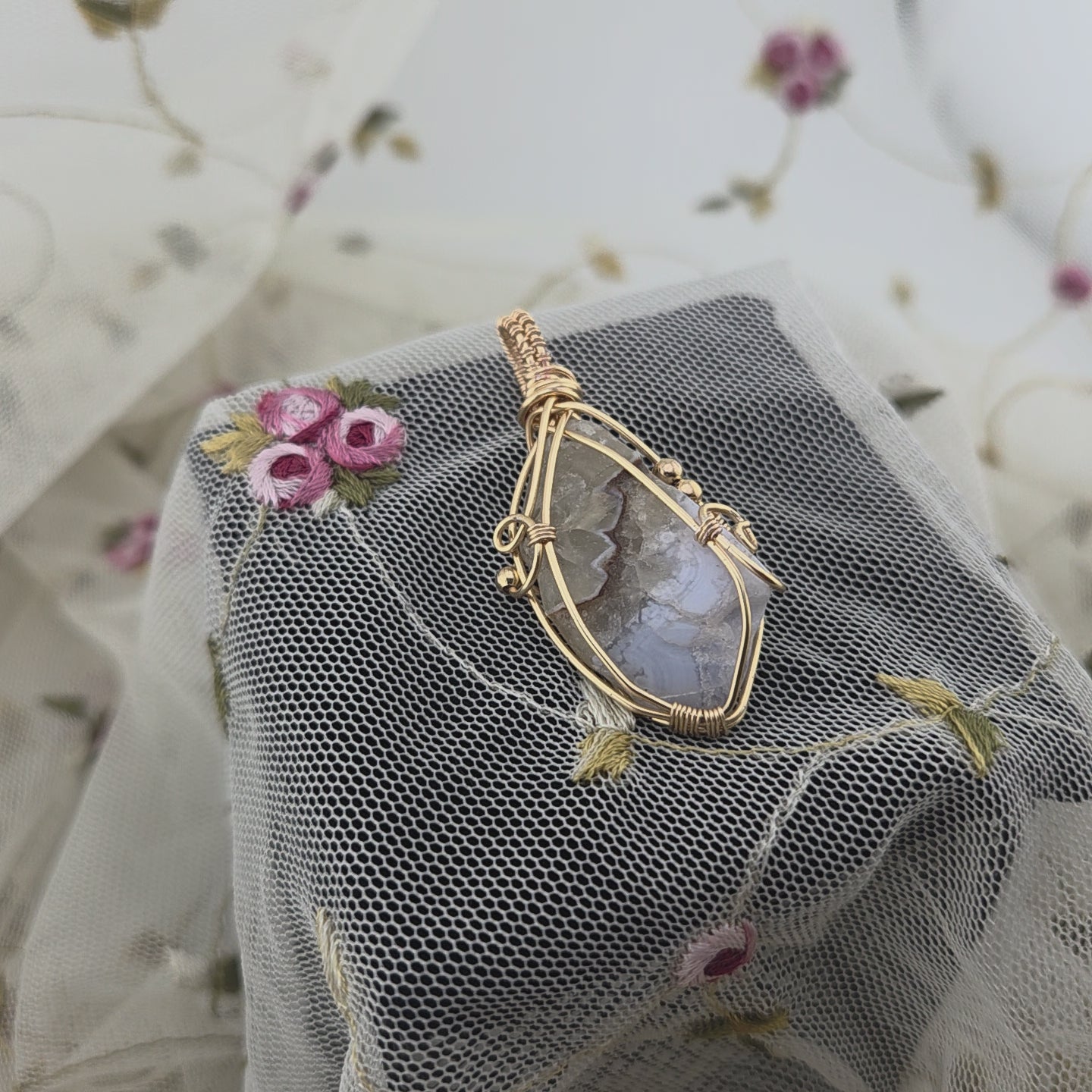 Chalcedony Natural Tumbled Wire Wrap (Gold Wire)
