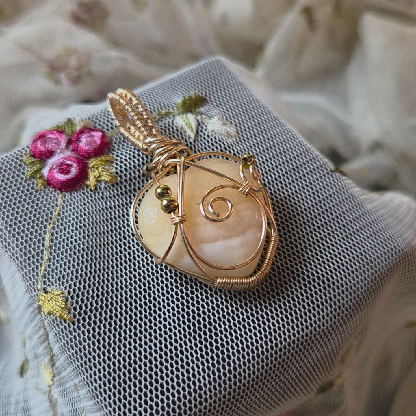 Yellow Calcite Heart Wrap (Gold Wire)